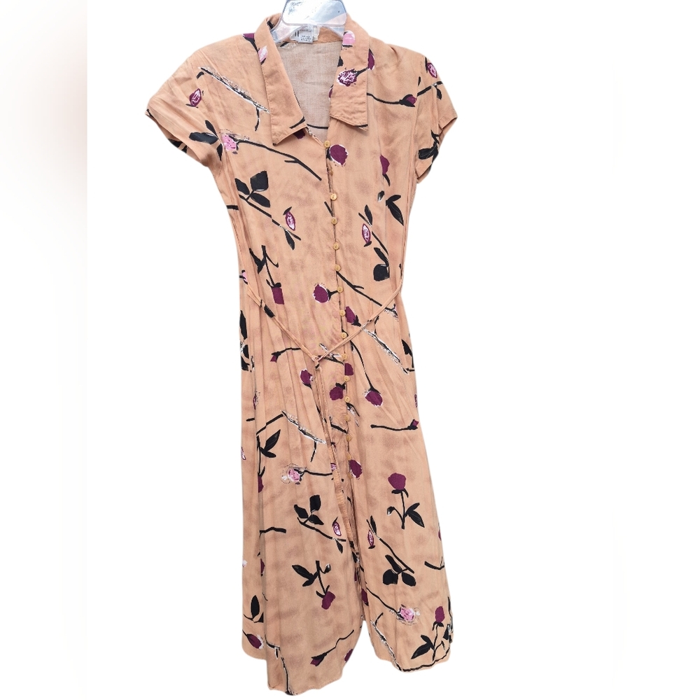 Dorman Peach Floral Button-Front Midi Dress with Purple Accents